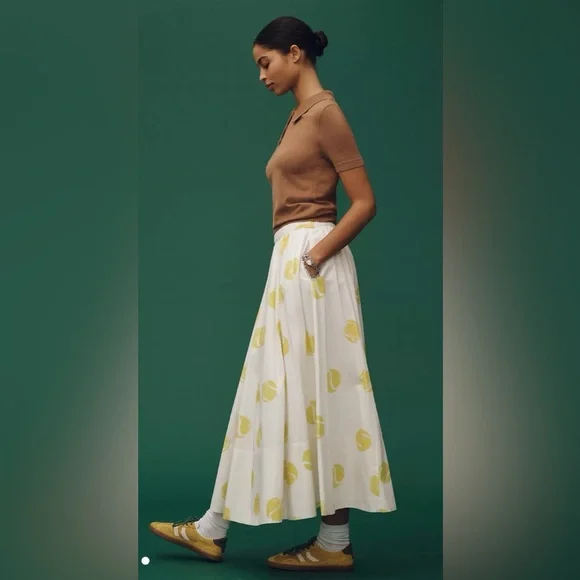 ANTHROPOLOGIE MAEVE JACIE TENNIS POPLIN MIDI SKIRT KATE SHELTER EDITION XS/S NWT - Picture 4 of 11